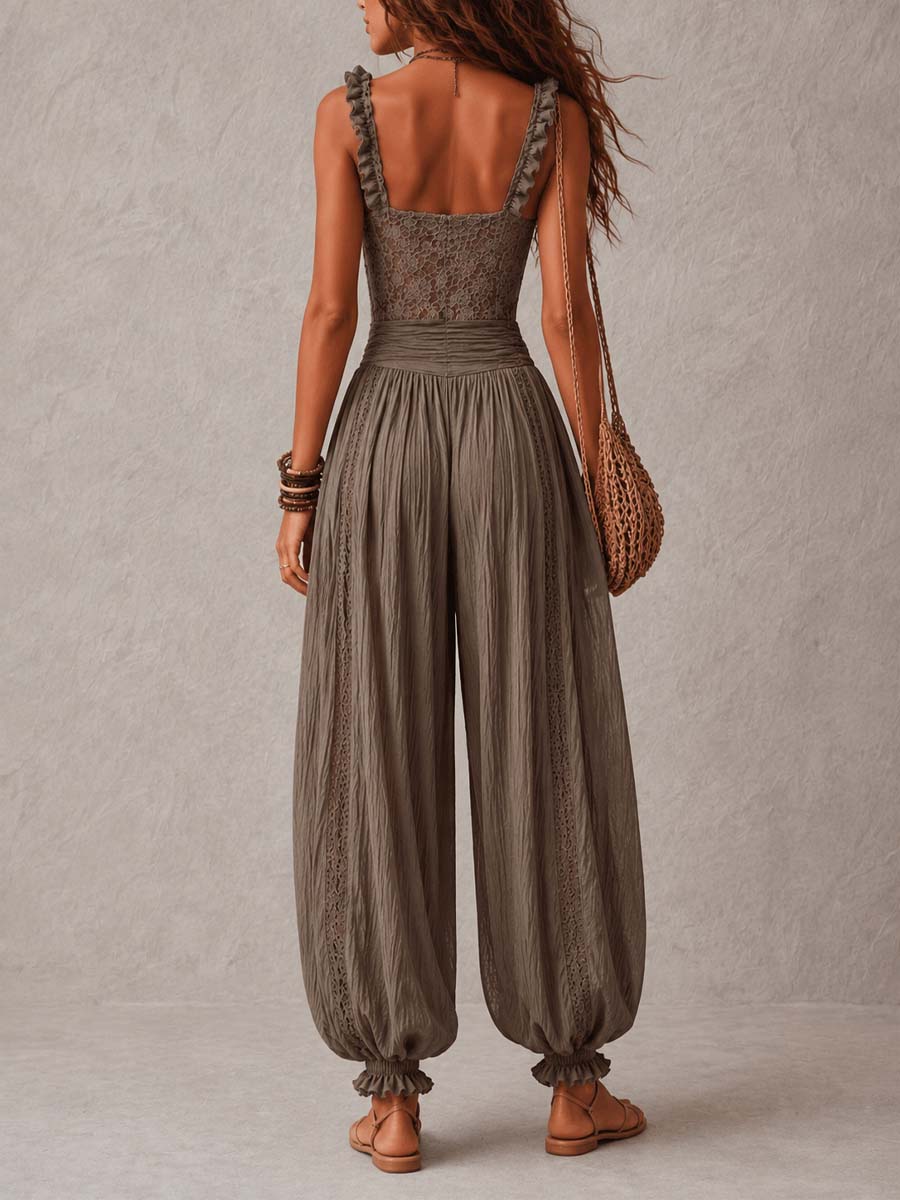 Nieves | Grey Lace Bandeau & Harem Trousers Set