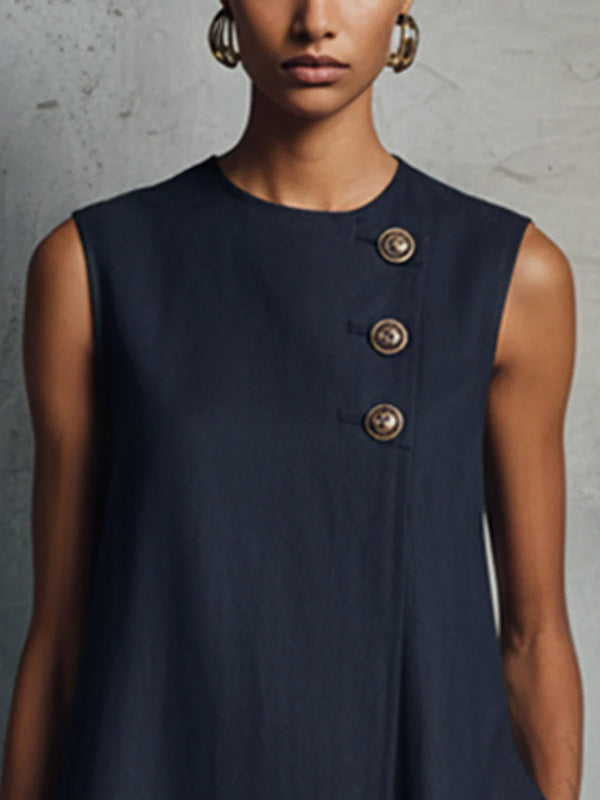 Alba | Gold-Button Mini Dress