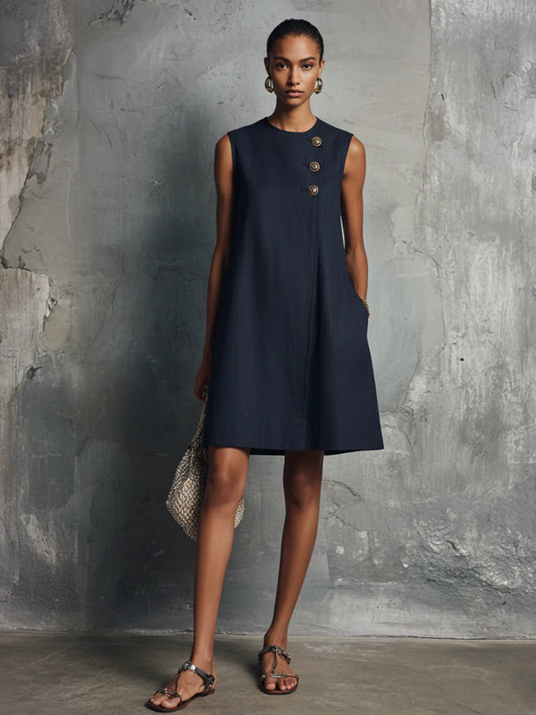 Alba | Gold-Button Mini Dress
