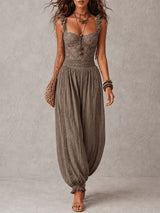 Nieves | Grey Lace Bandeau & Harem Trousers Set