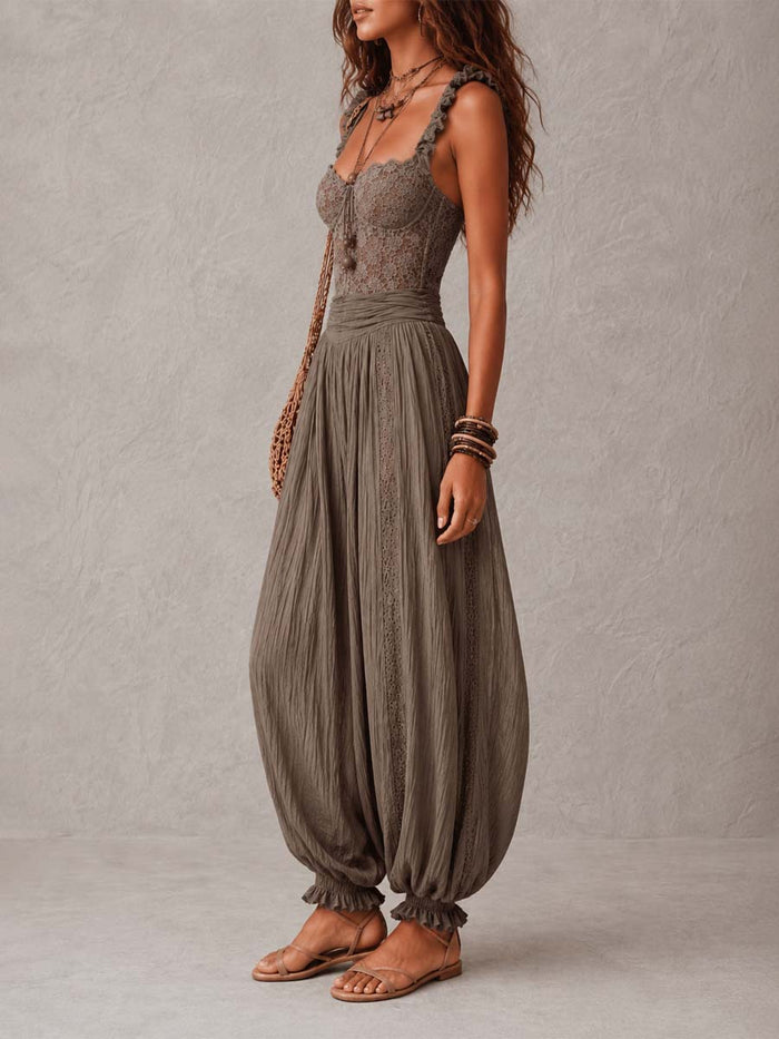 Nieves | Grey Lace Bandeau & Harem Trousers Set