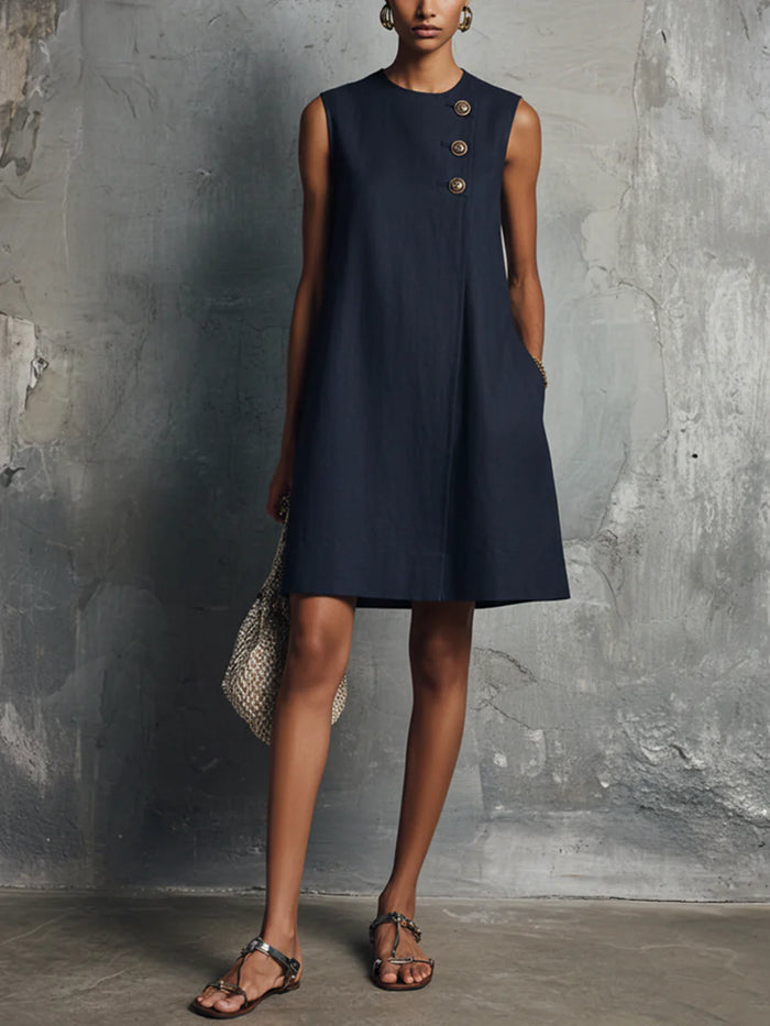 Alba | Gold-Button Mini Dress
