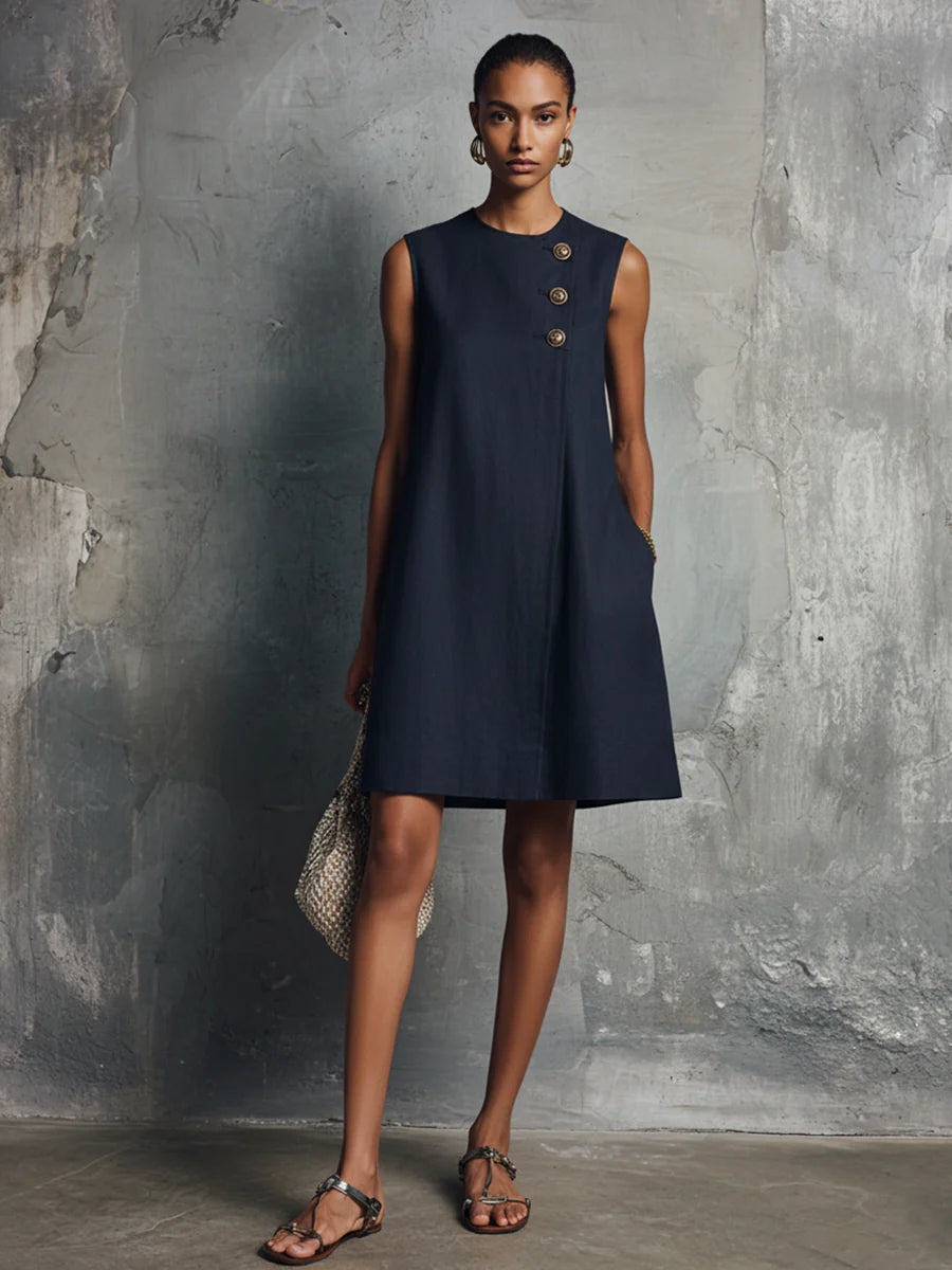 Alba | Gold-Button Mini Dress